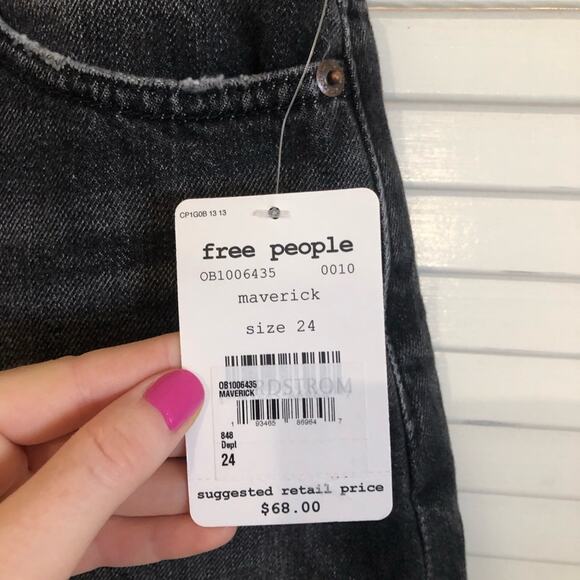 NWT Free People Bailey Grey Denim Fringed Mini Skirt Size 24 - Picture 10 of 14